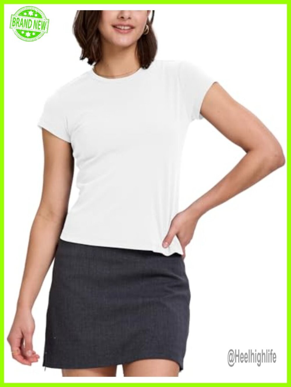 Women's Slim Fit Crew Neck Short Sleeve Cotton Tee Basic Fitted Top
